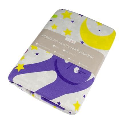 Фото -Півтораспальний дитячий комплект постільної білизни Home Line "Коти та зорі різні" (фіолетовий)