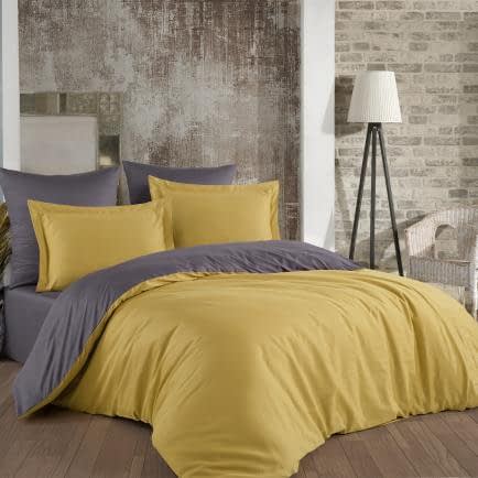 Фото -Євро комплект постільної білизни "Ozler home" (гірчично-сірий) 159675