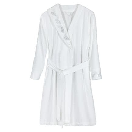 Фото -Халат махровий шалевий комір з вишивкою "З кленовим листком" (білий) S 160858