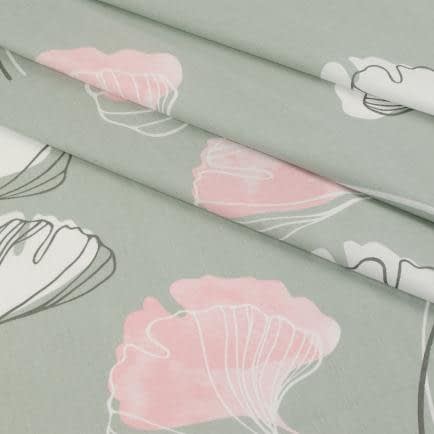 Фото -Поплін набивний "Гінко білоба" сіро-рожевий 150см (105г/м2) 154980