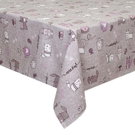 Фото -Скатертина Home Line "Кіт на кухні" (сіро-бузковий) 150х150см 175276