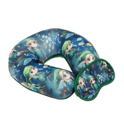 Фото -Набір для подорожей: дорожня подушка 30х30 см і пов’язка для очей «Зелені ельфи» 195379