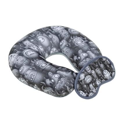 Фото -Набір для подорожей: дорожня подушка 30х30 см і пов’язка для очей «Роботи» 195374