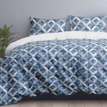 Фото -Комплект постільної білизни Євро Home Line сатин твіл Геометрія індиго (ПВХ упаковка)