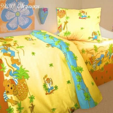 Фото -Дитячий комплект постільної білизни Home Line "Мавпочки" (жовтий, помаранчевий, синій) 113348