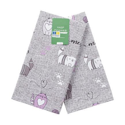 Фото -Набір рушників полупанама "Кіт на кухні" 40х60см - 2 шт. (сіро-бузковий) 175291