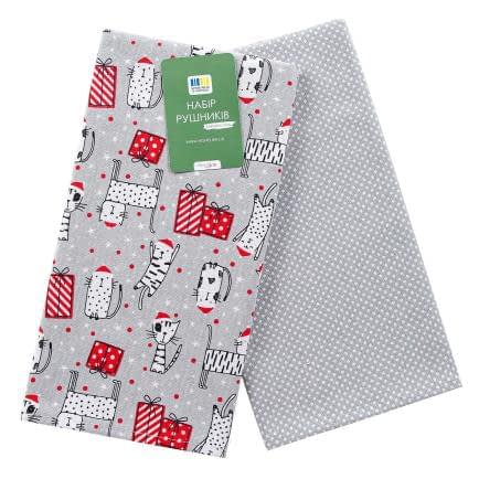Фото -Набір кухонних рушників Святкові коти 40х60 сірий 192702