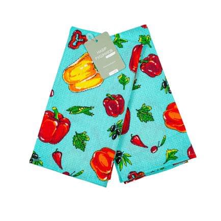 Фото -Набір кухонних рушників вафельних Home Line "Перці" (бірюзовий) 45х60см - 2 шт. 173473