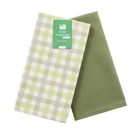 Фото -Набір вафельних кухонних рушників Клітинка 45х60 зелений 192705