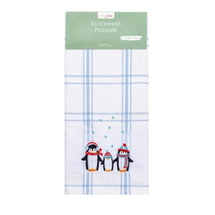 Полотенце вафельное Home Line (голубая полоска, с вышивкой пингвины) 45x70см 180062