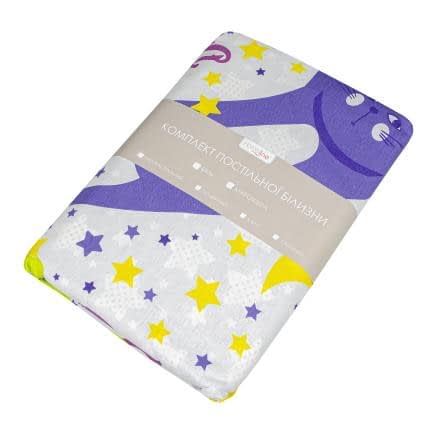 Фото -Півтораспальний дитячий комплект постільної білизни Home Line "Коти та зорі в горох" (фіолетовий)