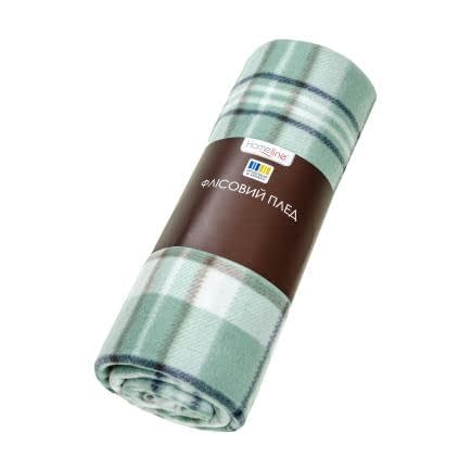 Фото -Плед флісовий полар "Клітинка" сіро-ментоловий 130х160 184784