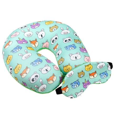 Фото -Подушка-рогалик дорожня і пов'язка для очей Home Line Ментоловий Тварини 30x30см 179138