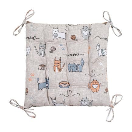 Фото -Подушка декоративна з зав'язками на стілець Home Line "Кіт на кухні" (бежевий) 40х40см 175284