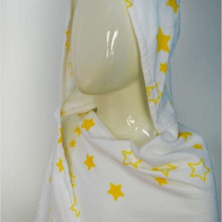 Фото -Пончо велюрове дитяче "Жовті зірочки на білому тлі" 130x70см 147165