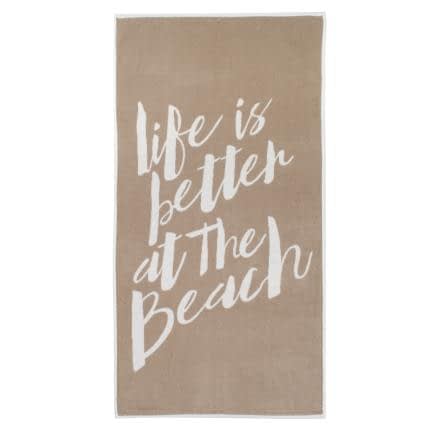 Фото -Полотенце махровое "Life is better at the beach" (бежевый) 70х140см 163317