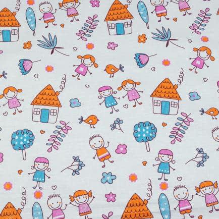 Фото -Бязь набивна "Дівчатка та хлопчики" помаранчева 150см (120г/м2) 154951