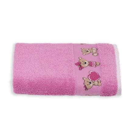 Фото -Рушник махровий з вишивкою "Ведмедики" (рожевий) 60х120см 153154