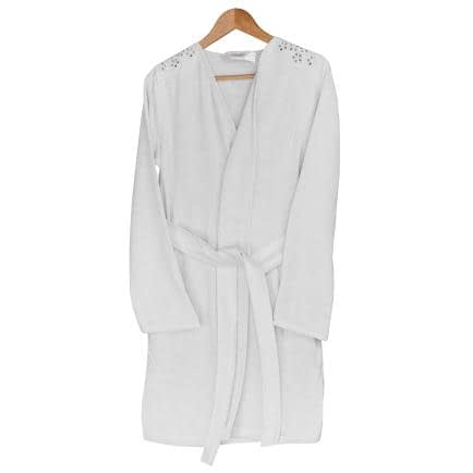 Фото -Халат махровий M на запах з вишивкою (блакитний) 154413