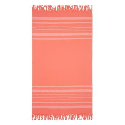 Фото -Рушник махрово-тканий пляжний "Смугастий бордюр" з бахромою (кораловий) 90х160см 163167