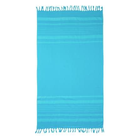Фото -Рушник махрово-тканий пляжний "Смугастий бордюр" з бахромою (блакитний) 90х160см 163117