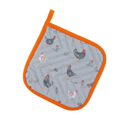 Фото -Прихватка Прогулянка з курчатами сіро-помаранчева 20х20 183918