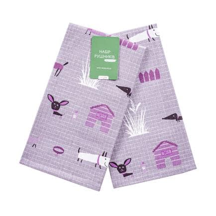 Фото -Набір кухонних рушників Гав-гав 45х60 сіро-бузковий 186093