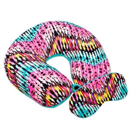 Фото -Подушка-рогалик дорожня і пов'язка для очей Home Line "Рожевий Індіанець" 30x30см 179136