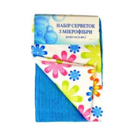 Фото -Набір серветок з мікрофібри 2 шт. Home Line "Ромашки блакитні" 32х50см 120283