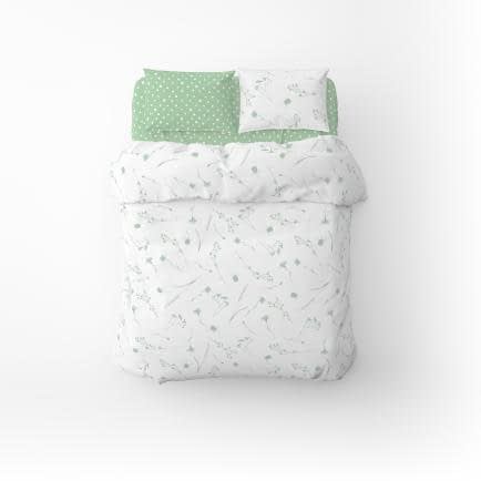 Фото -Полутораспальный комплект постельного белья Home Line "ВОЛОШКИ/ГОРОХ" (зеленые на белом/белый на зел