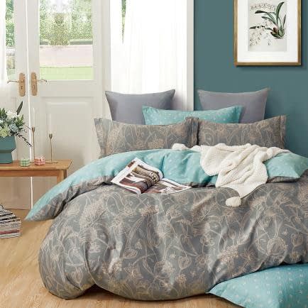 Фото -Євро комплект постільної білизни Home Line  "КВІТИ ПІВДЕННОГО МІСТА" ( темно-сірий) 171716