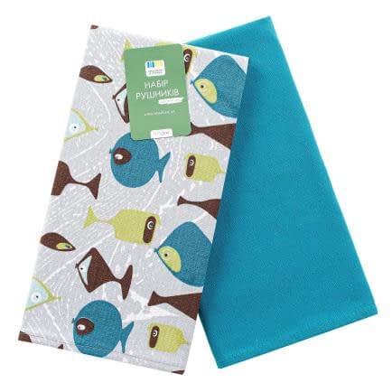 Фото -Набір кухонних рушників Рибки 40х60 сіро-синій 192701