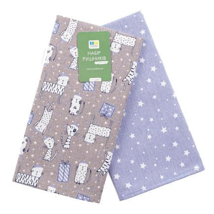 Фото -Набір кухонних рушників святкові коти 40х60 сіро-блакитний 192704