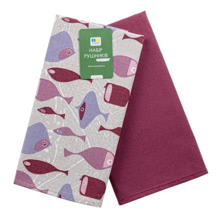 Фото -Набір кухонних рушників Рибки 40х60 сіро-червоний 192700